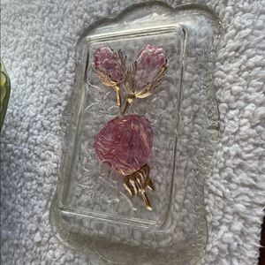 Vintage Goofus beautiful crystal platter three roses/gold